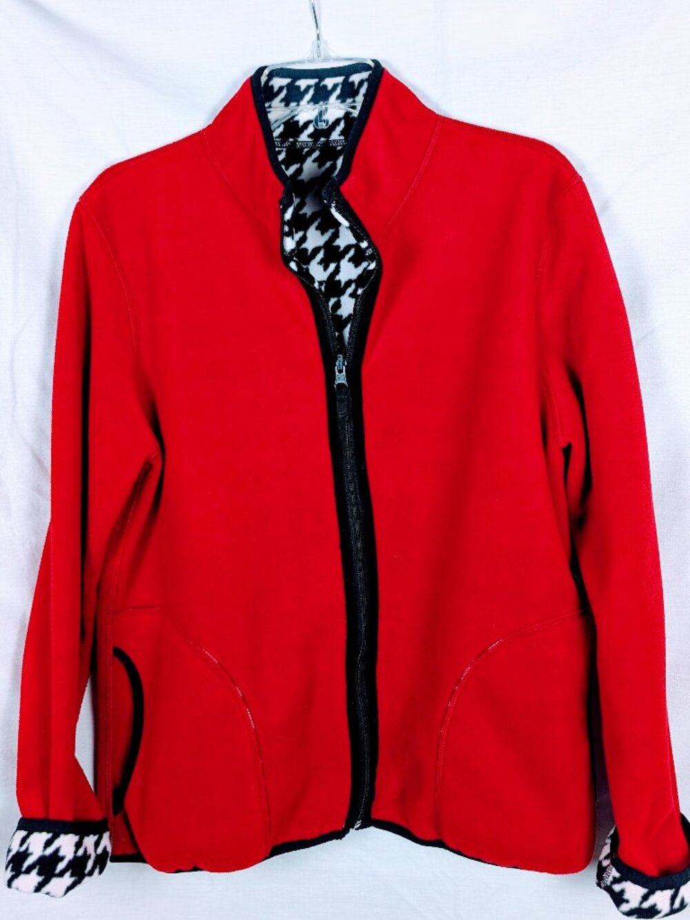 Kim Rogers Reversable‎ Fleece Zip Jacket PM Red to Houndstooth Casual & Festive